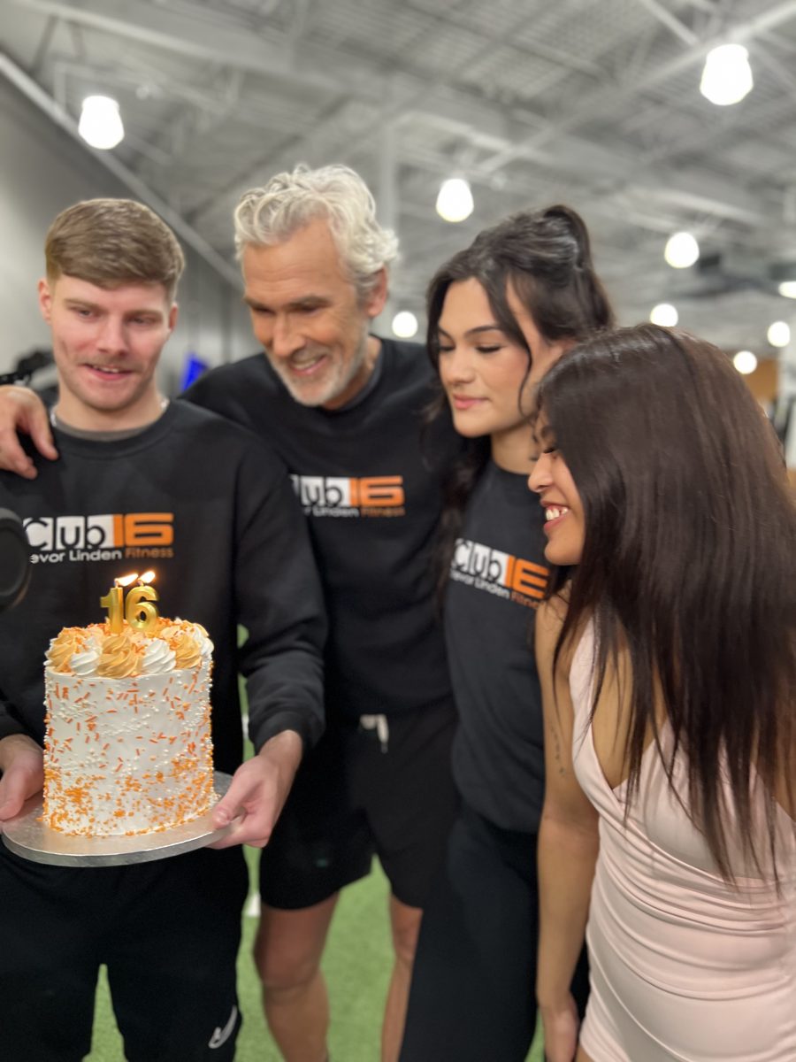 Trevor Linden and the Club16 team with the Sweet 16 cake